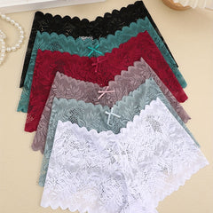 6pcs Floral Lace Boyshort Panties Scallop Trim Intimates Women's Lingerie