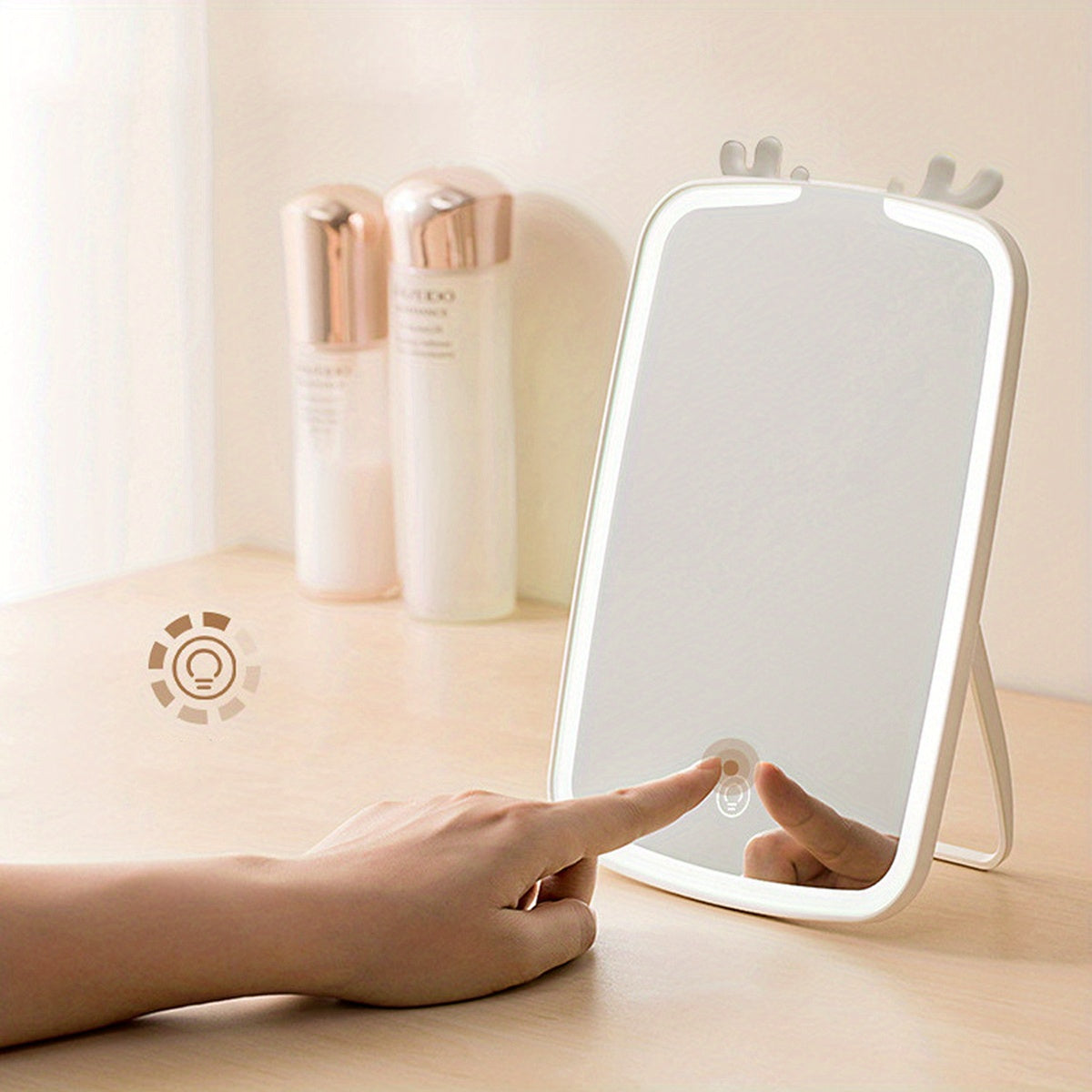 LED Light Makeup Mirror Antlers Decor Square Rechargeable Beauty Mirror