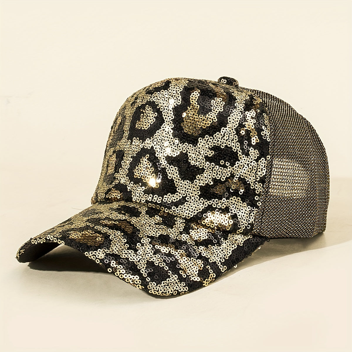 Leopard Trucker Hat Sequin Baseball Cap Adjustable Sunscreen Dad Hats