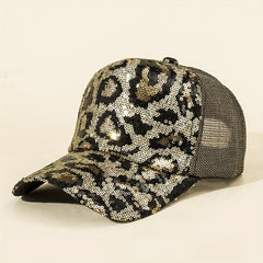 Leopard Trucker Hat Sequin Baseball Cap Adjustable Sunscreen Dad Hats