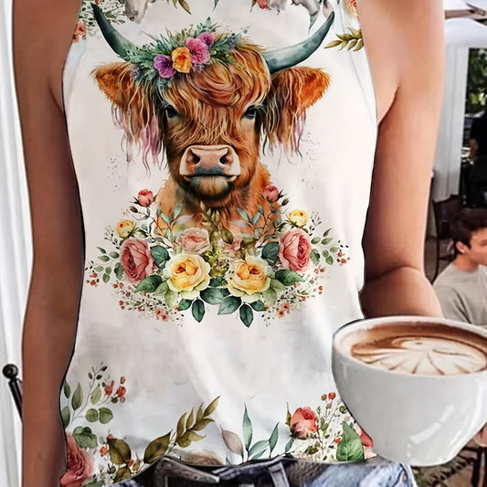 Floral & Cattle Print Tank Top for Women