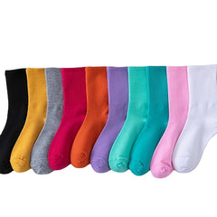 10 Pairs Sweet Macaron Solid Crew Socks for Women
