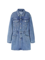 Flap Pockets Denim Dress Long Sleeve Single Breasted Button Dress