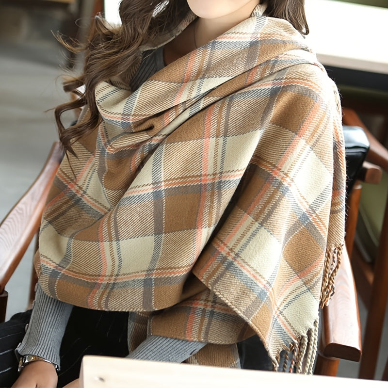 Plaid Tassel Scarf Women's Long Shawl Winter Warm Large Scarf