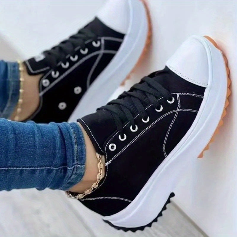 Women's Chunky Canvas Shoes Non Slip Lace Up Casual Sneakers Thick Sole