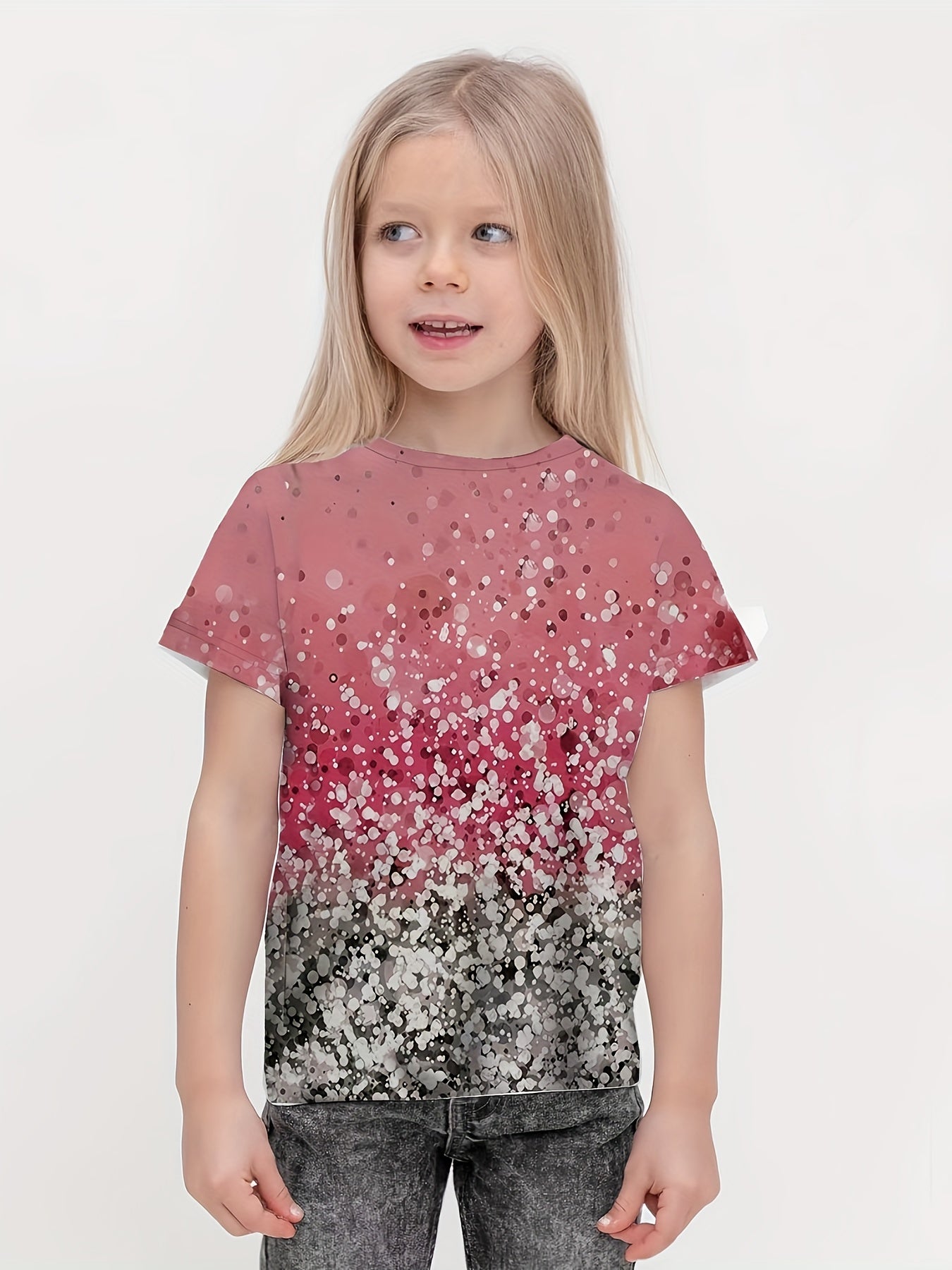 Sequin Graphic 3d Print Short Sleeve T shirt for Girls