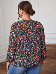 Women's Plus Ditsy Floral Lantern Sleeve Boho Blouse