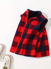 Boys Plaid Sleeveless Vest Warm Fleece Outwear Padded Jacket