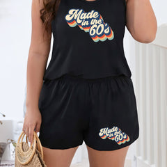 Women's Plus '60s' Letter Print Tank Top & Shorts Pajama Set