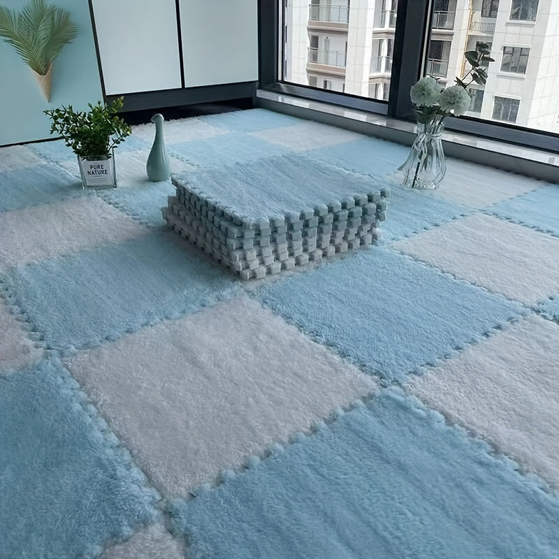 12pcs Plush Puzzle Foam Floor Mat Bay Window Mat Seat Mat Square