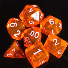 7pcs Transparent Orange Glitter Polyhedral Dice Set
