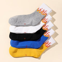 5 Pairs Boys Knit Flame Cotton Socks for Summer and Spring