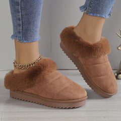 Women's Fuzzy Trim Snow Boots Non-slip Warm Slippers