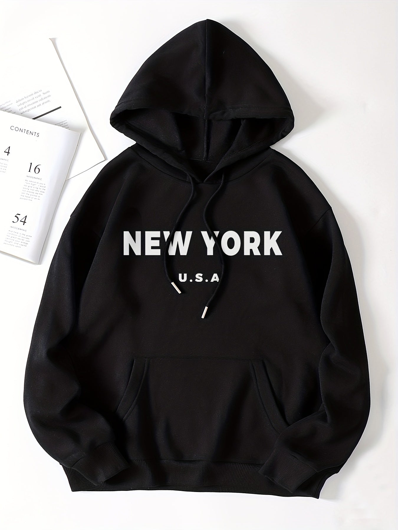 Letter Print Drawstring Hooded Shirt Long Sleeve Pullover Sweatshirt