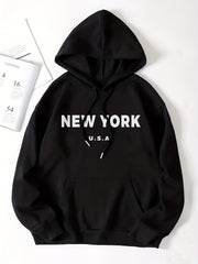 Letter Print Drawstring Hooded Shirt Long Sleeve Pullover Sweatshirt