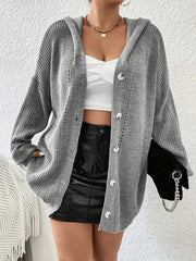 Solid Hollow Out Hoodie Cardigan