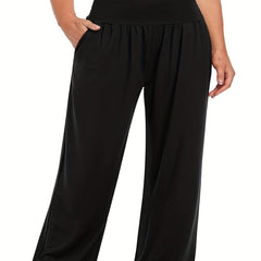 Wide Leg Pants Stretch High Waist Pockets