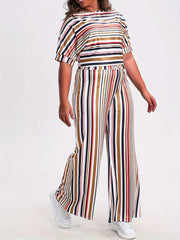 Stripe Print Top & Pants Set with Pockets