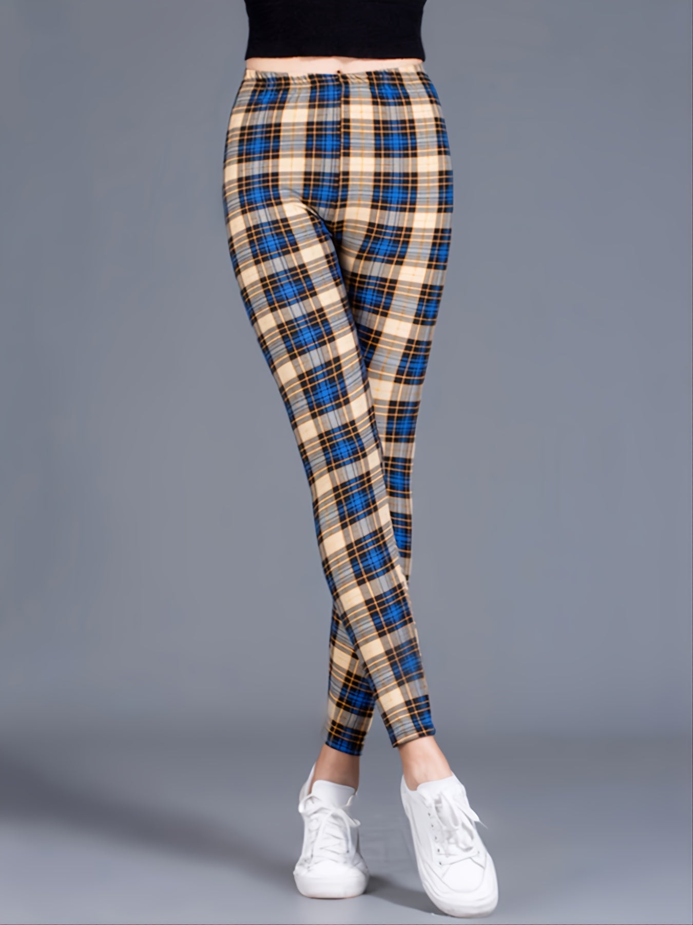 Sexy Plaid Slim Leggings High Waist Elastic Bottoms