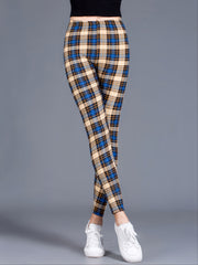 Sexy Plaid Slim Leggings High Waist Elastic Bottoms