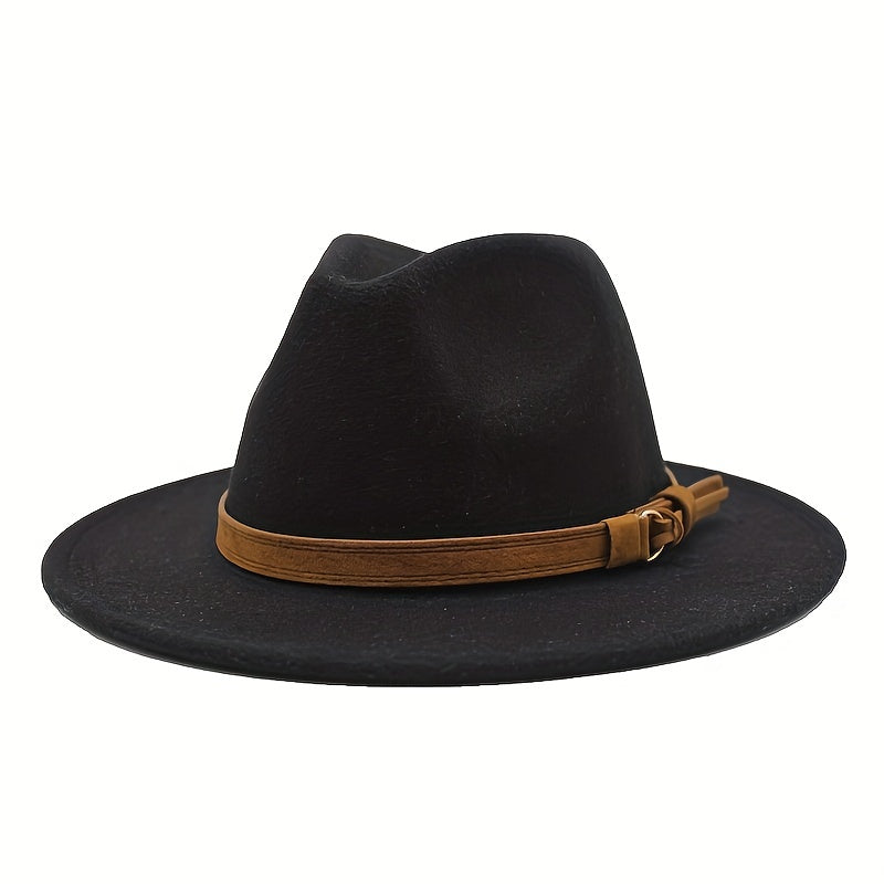 Retro Tweed Bowler Jazz Hat With Belt - Small Size