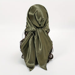 Vintage Dark Green Bandana Large Satin Square Scarf