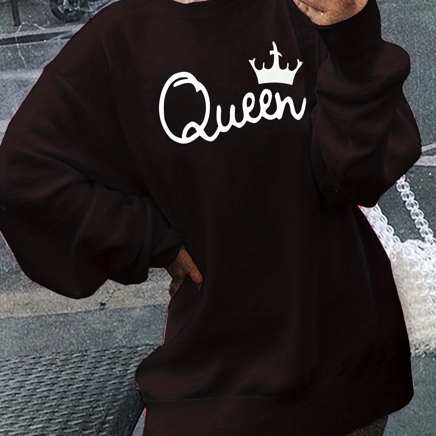 Women's Letter & Crown Print Sweatshirt Dress