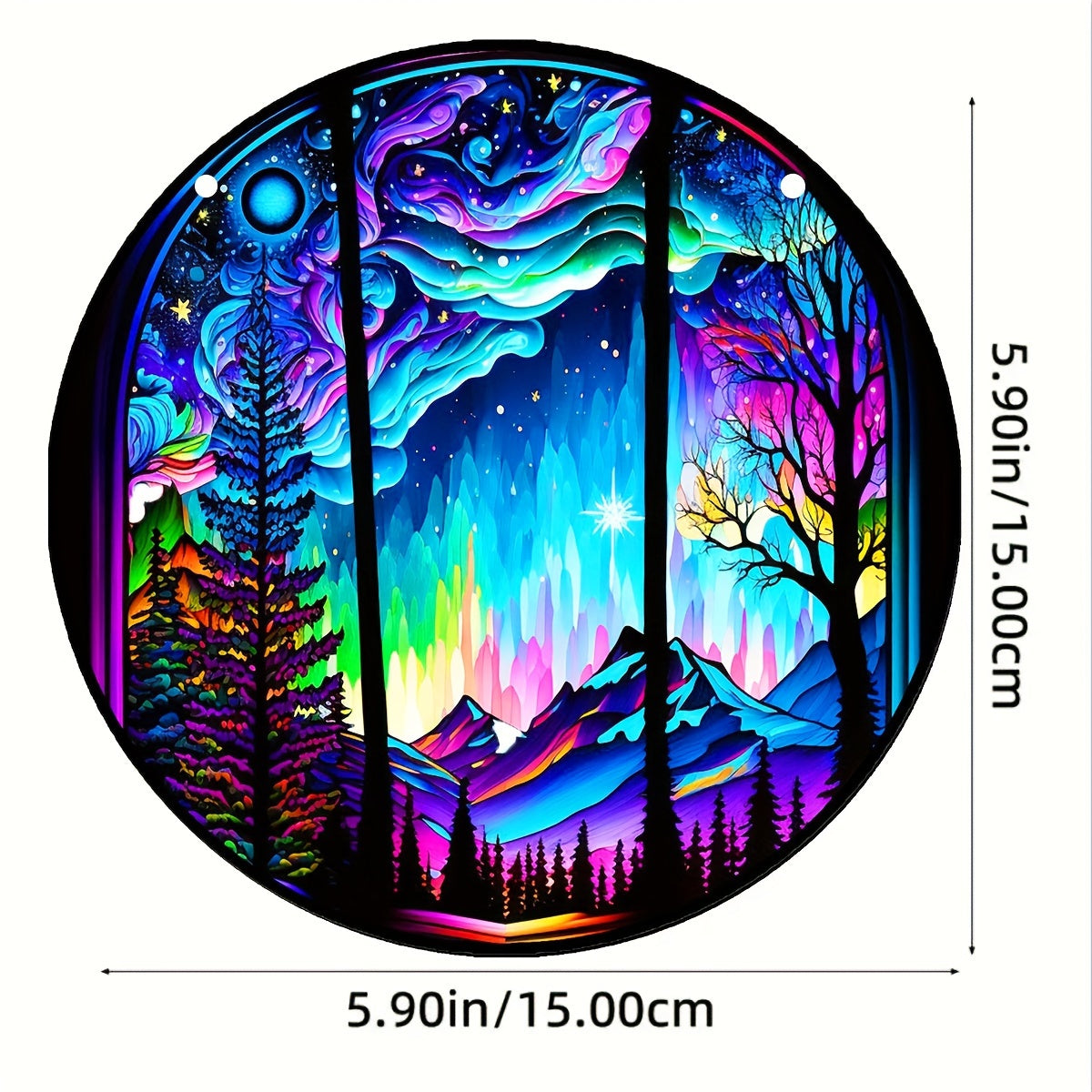 Aurora Forest Mountain Night View Suncatcher