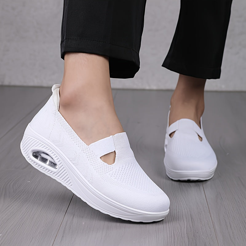 Women's Hollow Out Slip-on Knit Sneakers with Air Cushion Platform