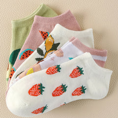 5 Pairs Fruit Pattern Ankle Socks Breathable Women's Stockings