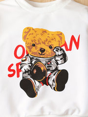 Toddler Boy's Camo 3pcs Sweatshirt Set Astronaut Bear Print T