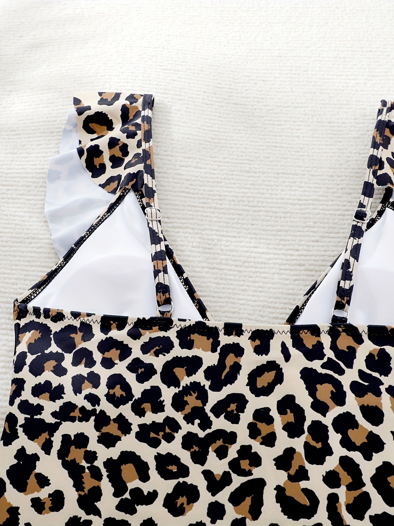 Leopard V Neck Tankini Ruffle Trim High Stretch Two Piece Swimsuit