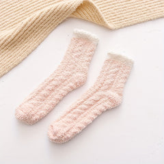 Colorblock Fuzzy Socks Warm Mid Tube Socks Women's Stockings