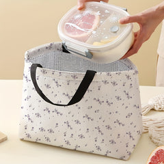 Flower Printed Insulated Lunch Bag Waterproof Large Capacity for Picnic
