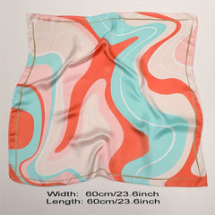 Wavy Block Bandana Satin Neckerchief Neck Tie Square Scarf Women