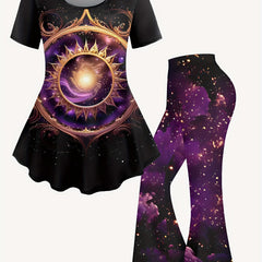 Women's Plus Galaxy Print Peplum Top & Pants Set