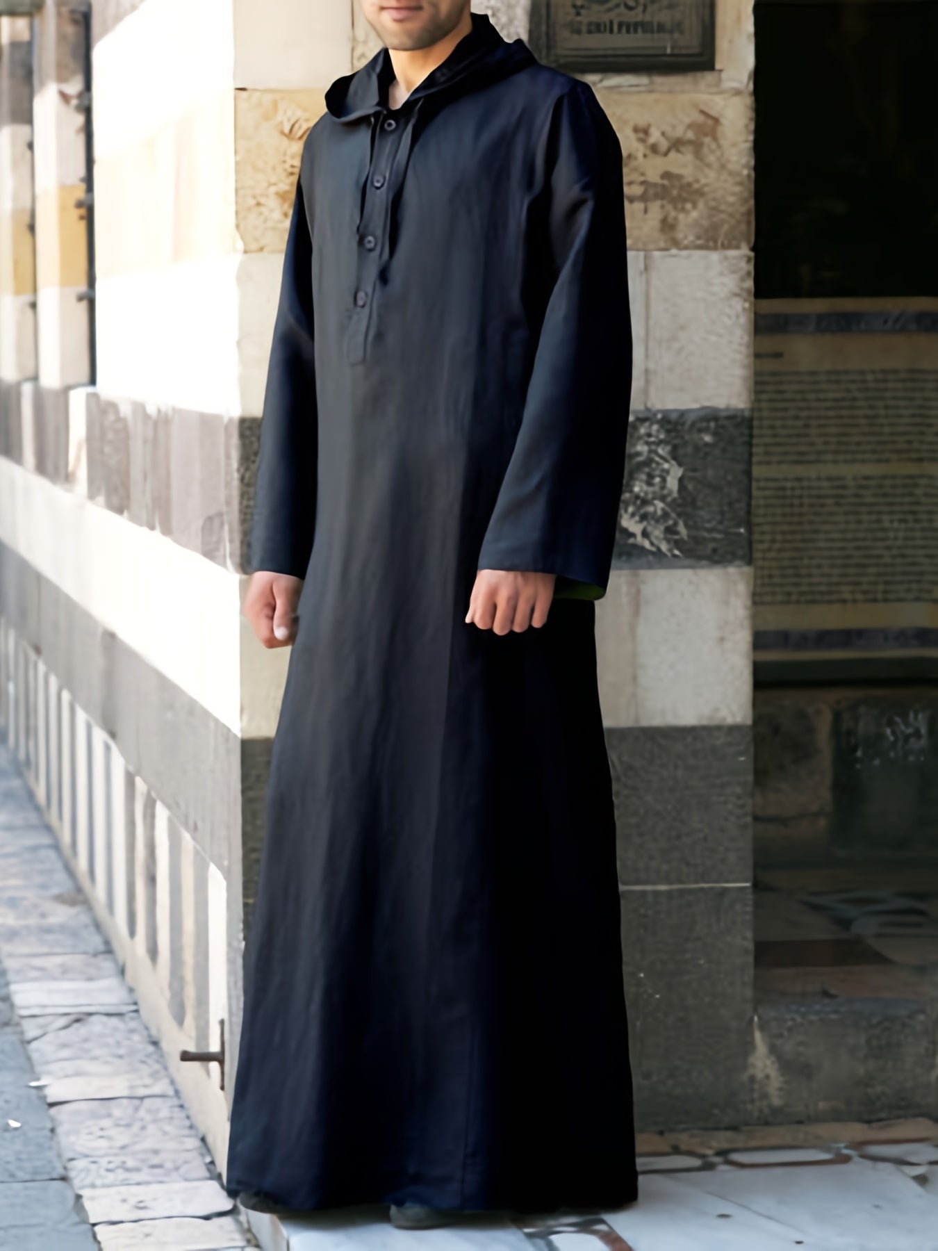 Men's Button Muslim Islamic Kaftan Arab Loose Long Sleejsons Vintage