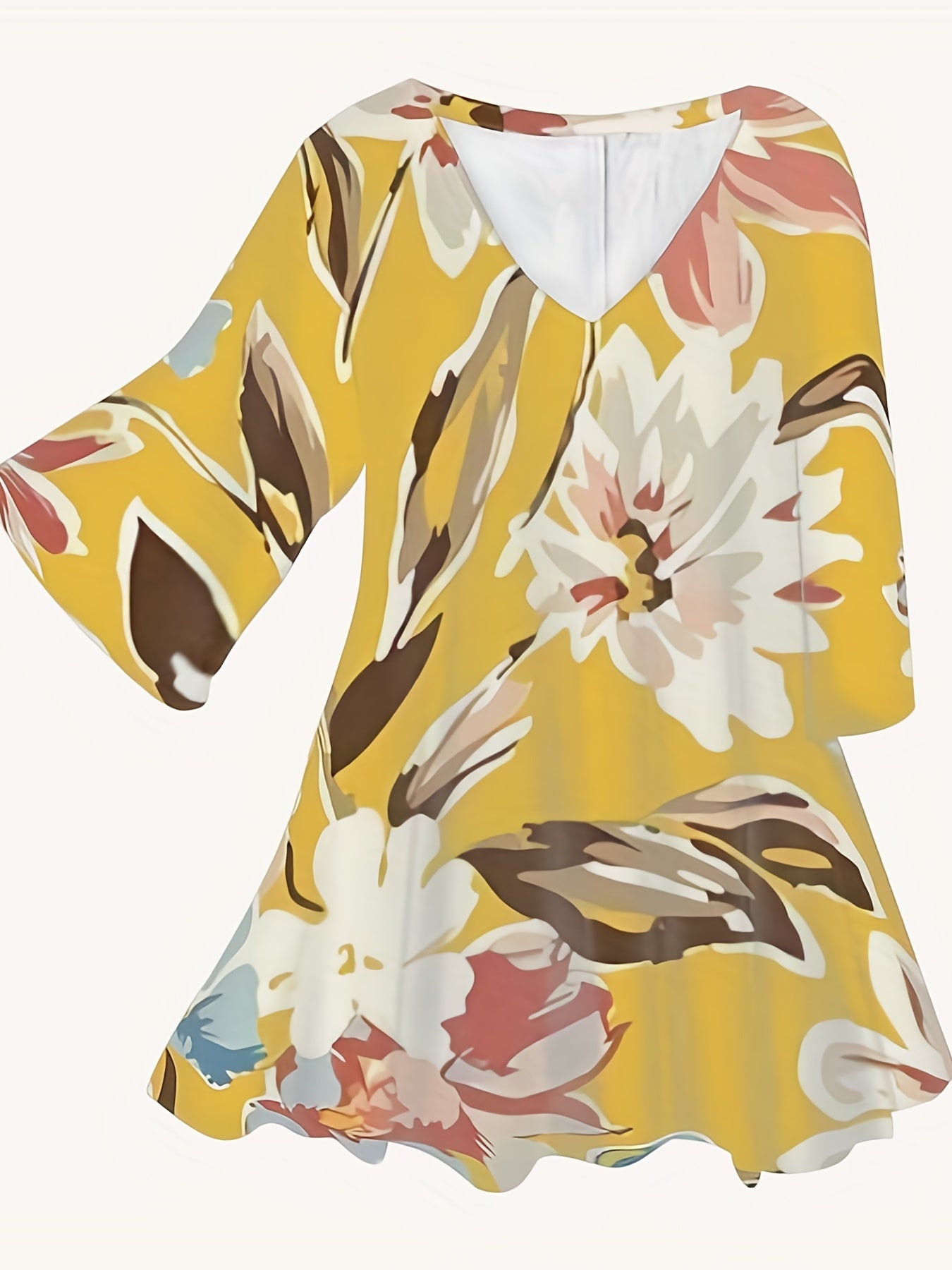 Floral Print V-Neck Mini Dress
