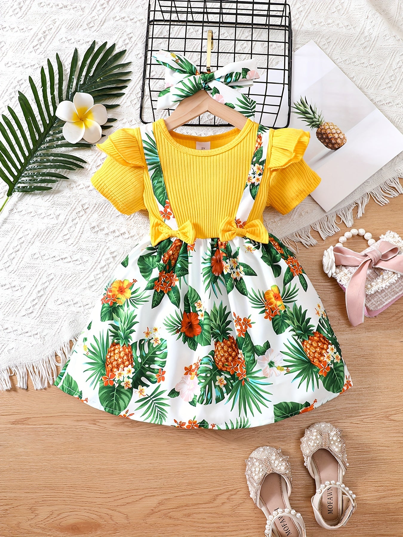 Toddler Girls Butterfly Graphic Suspenders Spliced Princess Dress