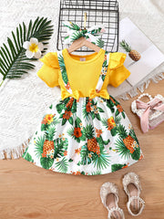 Toddler Girls Butterfly Graphic Suspenders Spliced Princess Dress
