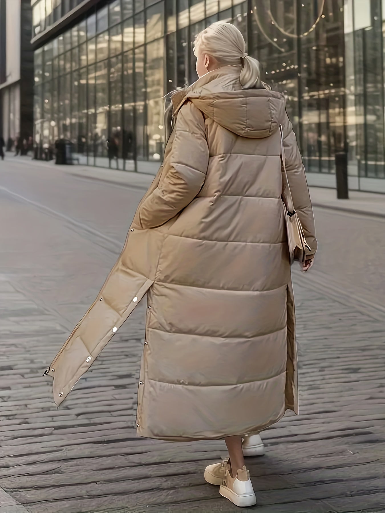 Long Puffer Coat Over The Knee Hooded Jacket Women's Clothing