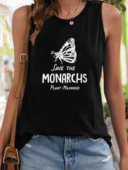 Butterfly & Letter Pattern Sports Vest Sleeveless Top