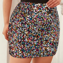 Sequin Zip Up High Rise Slim Fit Nightclub Mini Skirt