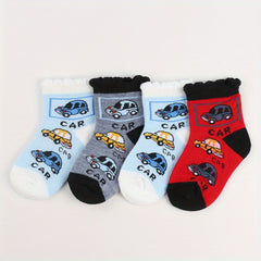 6pairs Baby Boys Crew Socks Cartoon Car Pattern Socks Toddler Children's Socks