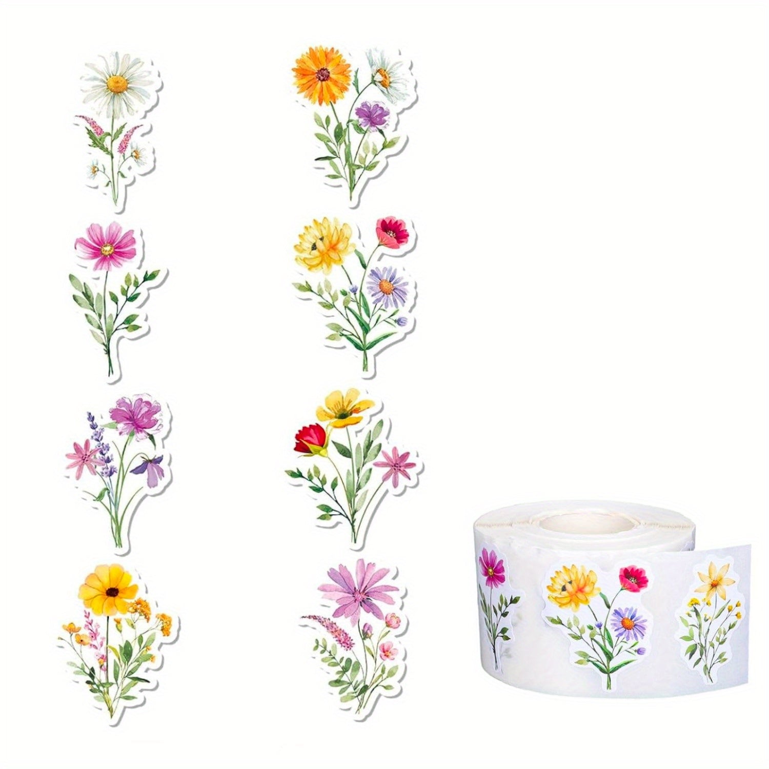 200pcs Wildflower Stickers Colorful Floral Paper Decals Self Adhesive