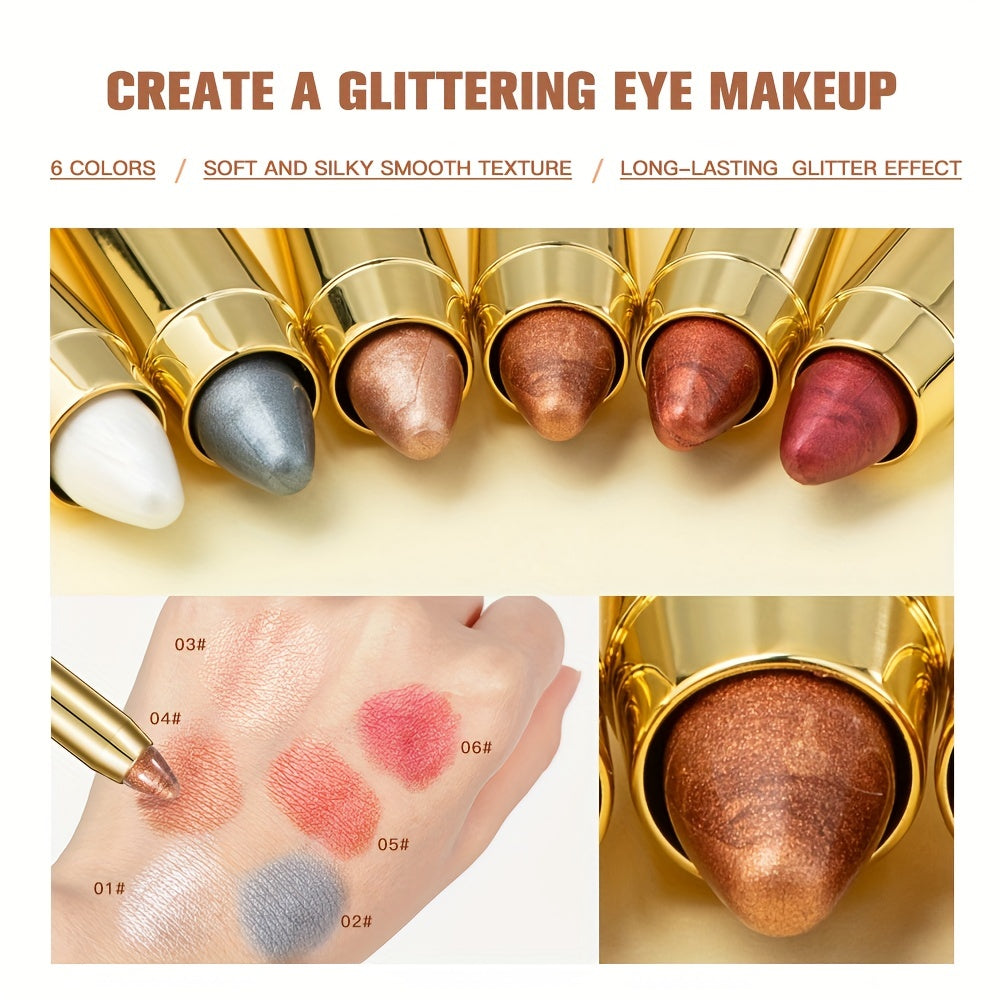 6 Color Pearly Earth Tone Eyeshadow Stick Double Headed Pen