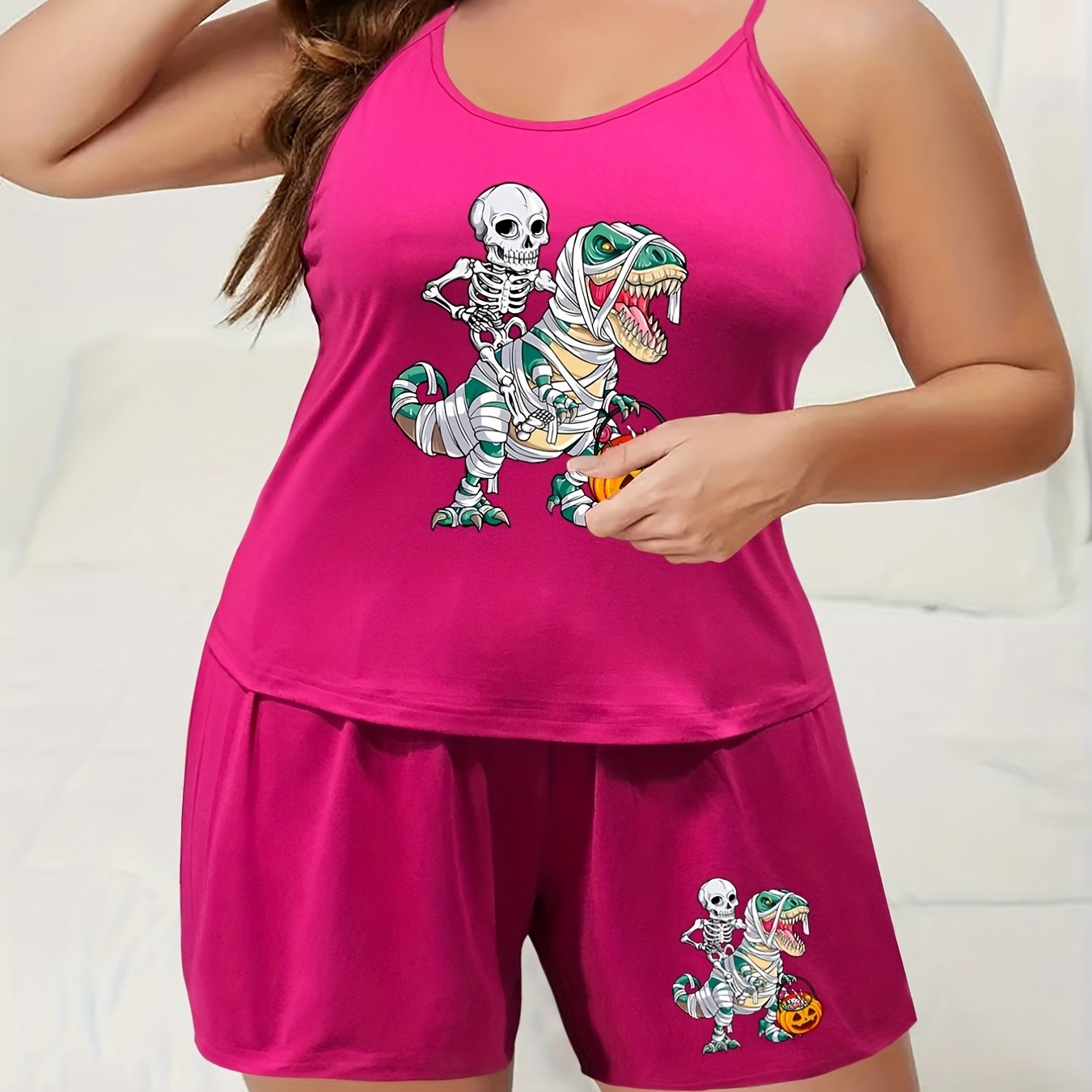 Skull & Dino Print Pajama Set Top & Shorts