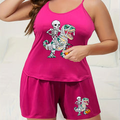 Skull & Dino Print Pajama Set Top & Shorts