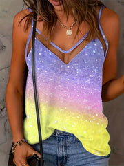 Gradient Block Cami Top Spaghetti Sleeveless Summer Top