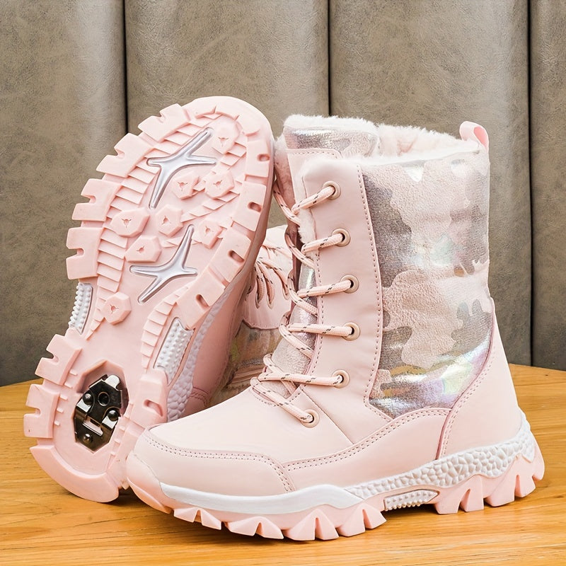 Girls' Fleece-Lined Snow Boots Cozy Warm Ankle Shoes